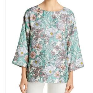 Tory Burch Robinson Hibiscus Floral Silk Tunic Top Large